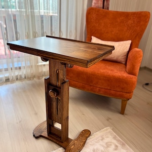 Handmade Walnut Solid Wood Laptop Table, Adjustable Height Laptop Desk, Portable & Foldable Laptop Stand , Home office