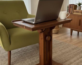 Handmade Walnut Multi-purpose Table, Solid Pine Wood Adjustable Height Folding Laptop Table , Mid-century Modern  Laptop Desk,  Home Office