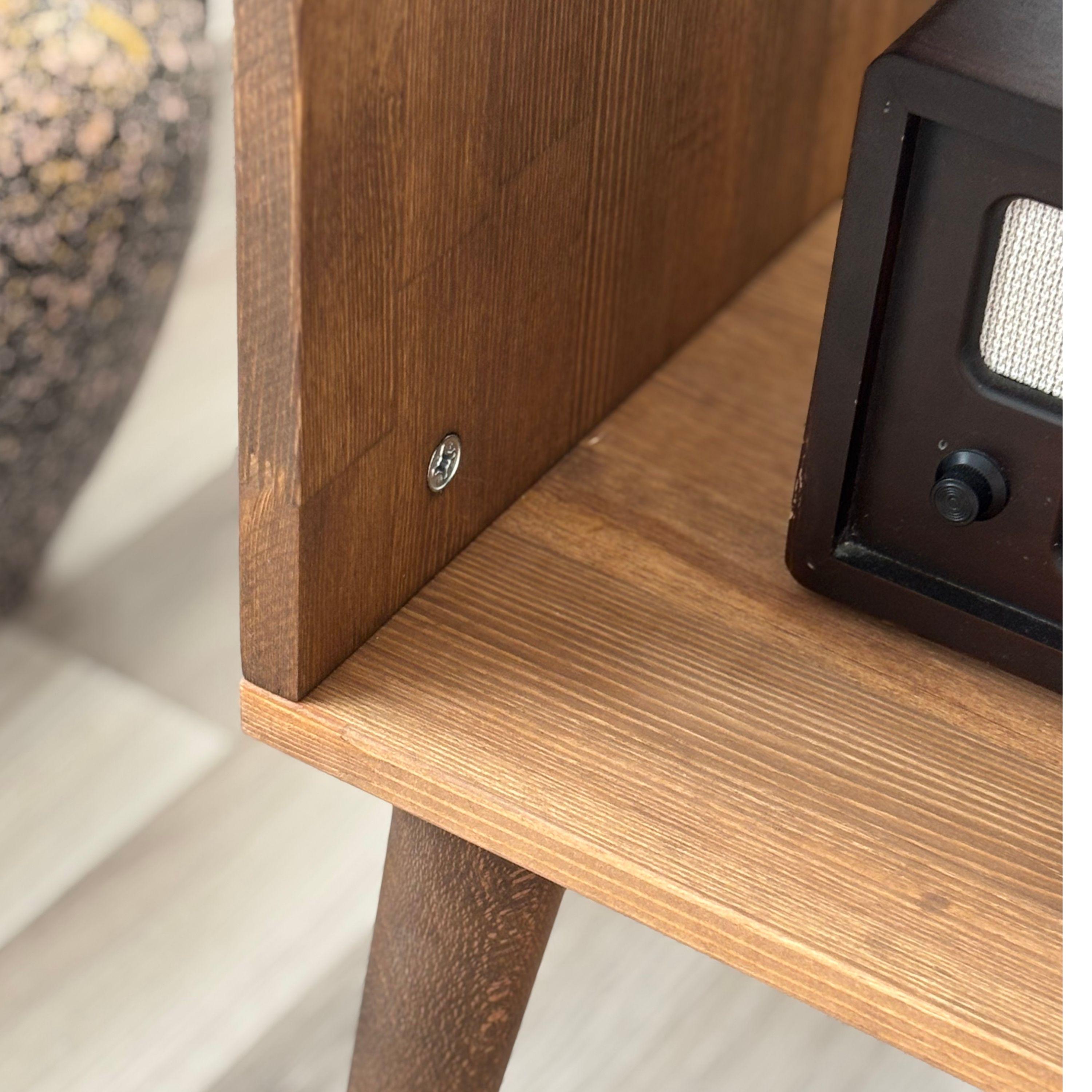 Solid Wood Record Player Stand With Vinyl Storage, Mid Century Modern ...