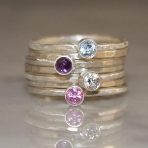 Multi Gemstone Stacking Ring, 925 Sterling Silver, White Blue Topaz, Amethyst, Pink Kunzite, Set Of 7 Rings, Beautiful Ring, Christmas Gift