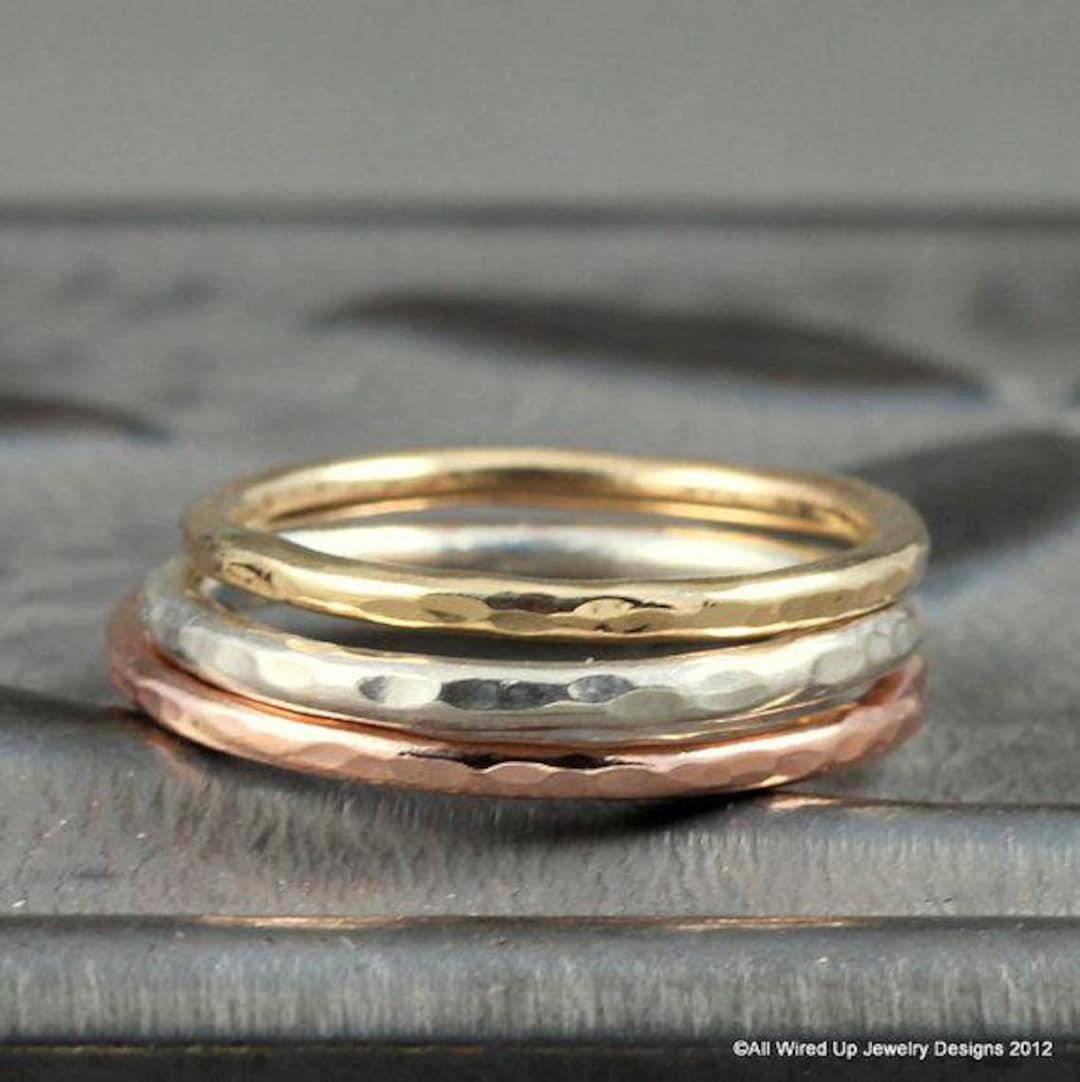 Stackable Rings Silver Stylish Set of 3 Sterling Silver Stacking Rings, Thin & Thick Rings, Hammered ...