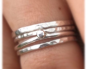 Set di 4 anelli impilabili in argento sterling, delicati anelli in argento sterling, sottili anelli in argento, gioielli minimalisti, anelli impilabili, anelli in argento sterling