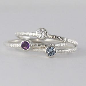 Stapelring met meerdere edelstenen, 925 sterlingzilver, amethist, blauwe, witte topaas, set van 3 spoelen, mooie ring, kerstcadeau, cadeau voor haar