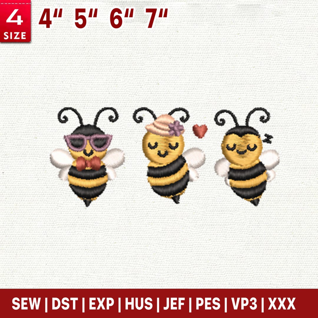 Cute Bees Embroidery Design | Three Adorable Bees Machine Embroidery ...