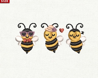 Cute Bees Embroidery Design | Three Adorable Bees Machine Embroidery File