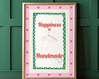 Sewing Room Art Print: Happiness is Handmade Decor Wall Poster (Digital Download)