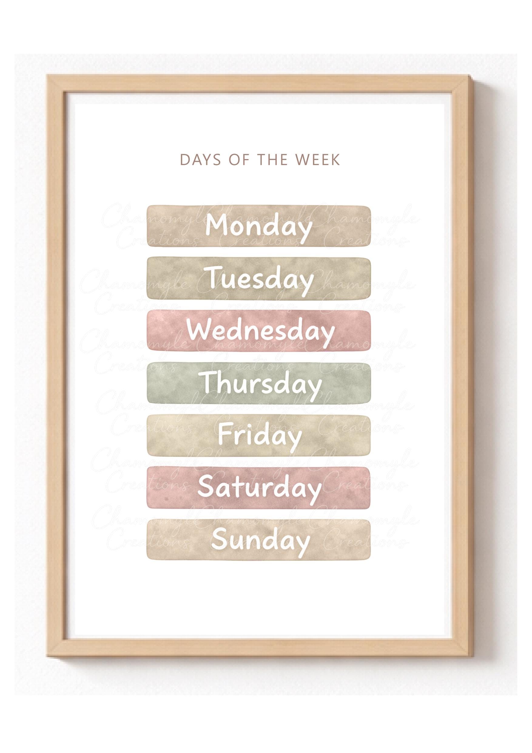 Days of the Week Educational Poster – Dusty Pink Sage Watercolor Art ...