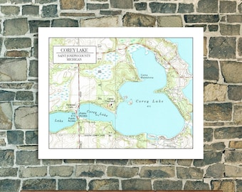 Corey Lake Michigan Map Print: St Joseph County Topography
