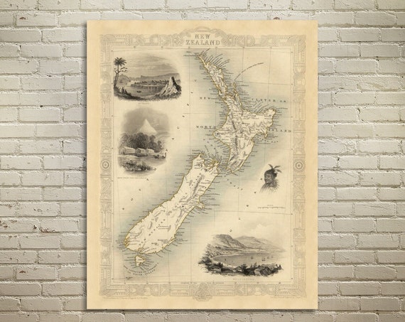Print of antique New Zealand map on Photo Paper, Matte Paper, and Canvas Which Comes Ready to Hang.