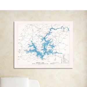 Impressão de Mapa Apresentando Martin Lake, no Alabama. Impresso em Canvas, Matter Paper ou Photo Paper.