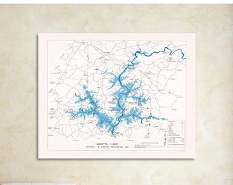 Martin Lake Alabama Map Print: Canvas, Matte, or Photo Paper