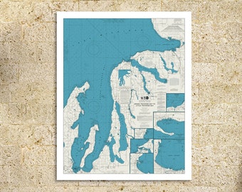 Grand Traverse Bay Nautical Chart Print: Lake Michigan Art