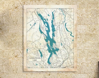 Candlewood Lake Connecticut Map Art Print: Canvas or Paper
