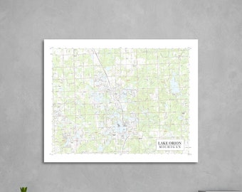 Lake Orion Michigan Map Print: Canvas, Matte, or Photo Paper