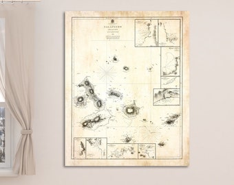 Vintage Galápagos Islands Map Print: Photo Paper, Matte, or Canvas