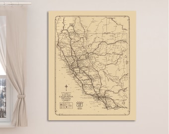 Antique California Nevada Road Map: Vintage Style Art Print