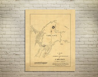 Detailed Map of Cape Ann in Massachusetts. Printed on Canvas, Heavyweight Matter Paper, or Photo Paper.