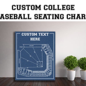 Mappa dei posti a sedere personalizzata per qualsiasi squadra di baseball universitaria stampata su carta o tela, decorazione per la porta d'ingresso, regalo per lo sposo, regalo per l'allenatore, decorazione murale per la cameretta dei bambini.