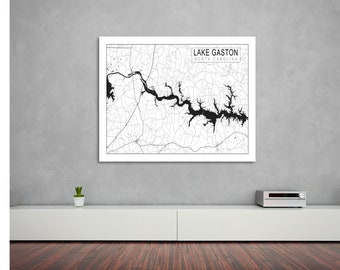 Lake Gaston Map Print: NC/VA Canvas, Matte, or Photo Paper