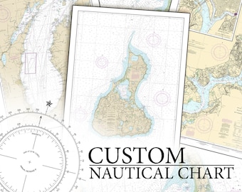 CUSTOM ANY nautical chart or map any area on Photo Matte or Canvas Boat Sail Ship Fishing Lake Diagram Home Wall Desk Decor Free Shipping