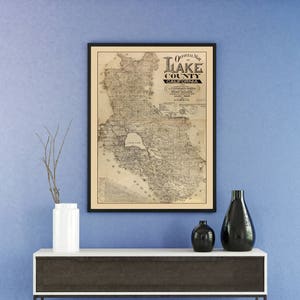 Print of Antique Map of Lake County, California on Photo Paper Matte Paper or Stretched Canvas