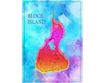 Artistic Print of Block Island Chart on your choice of Photo Paper, Matte Paper or Canvas Giclee