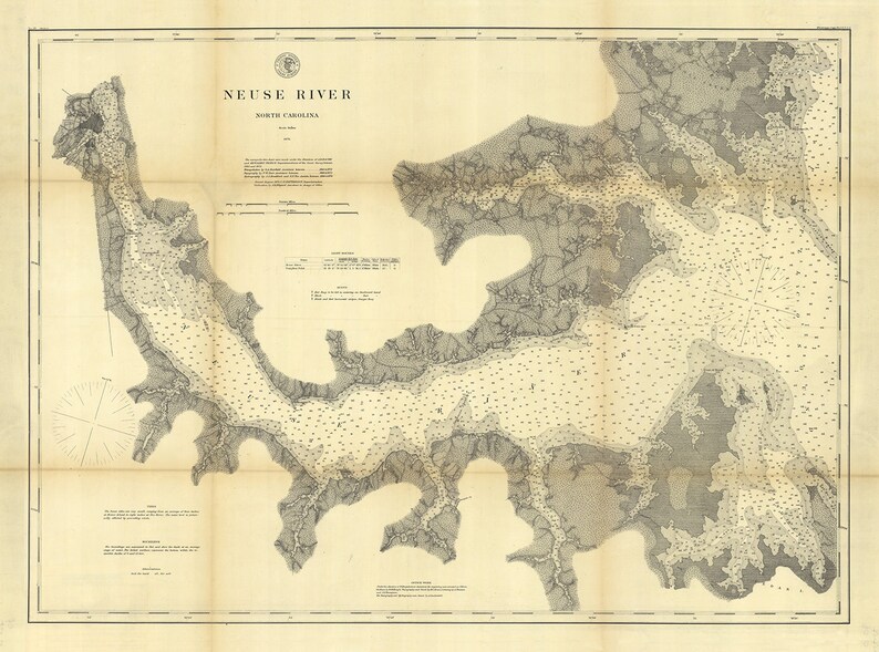 Antique Neuse River Map Print: North Carolina Art on Canvas or Paper - Etsy