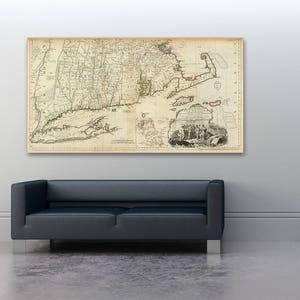 Print van antieke kaart van New England op Matte Paper, Fotopapier, of Uitgerekt Canvas. Gratis verzending!