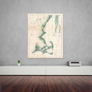 Vintage New England Hafen Karte auf Fotopapier, Matte Papier oder Leinwand