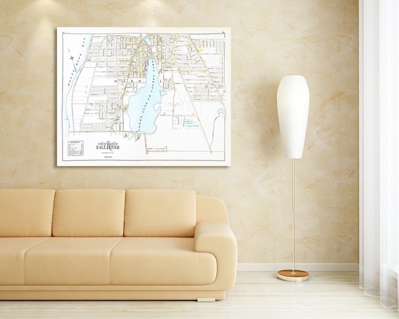 Print of Antique Map of Part of Fall River Massachusetts Plate 1 on Photo Paper, Matte Paper and Stretched Canvas