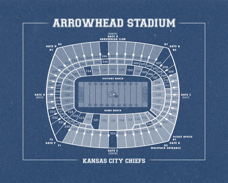 Vintage Style Print of Arrowhead Stadium Seating Chart on - Etsy