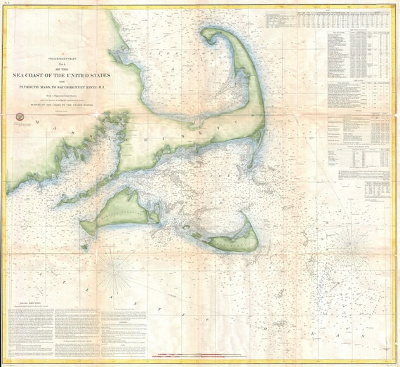 Print Of Antique Map Of Cape Cod Bay And New England Harbor On Etsy
