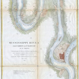 Vintage Druck von Mississippi River Karte auf Ihrer Wahl von Mattpapier, Fotopapier oder gestreckt Leinwand