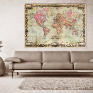 Antike Weltkarte Print auf Matte Papier, Foto Papier oder Gespannte Leinwand