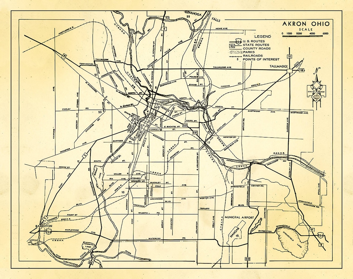 Print of Antique Akron Ohio Map on Photo Paper Matte Paper and Etsy