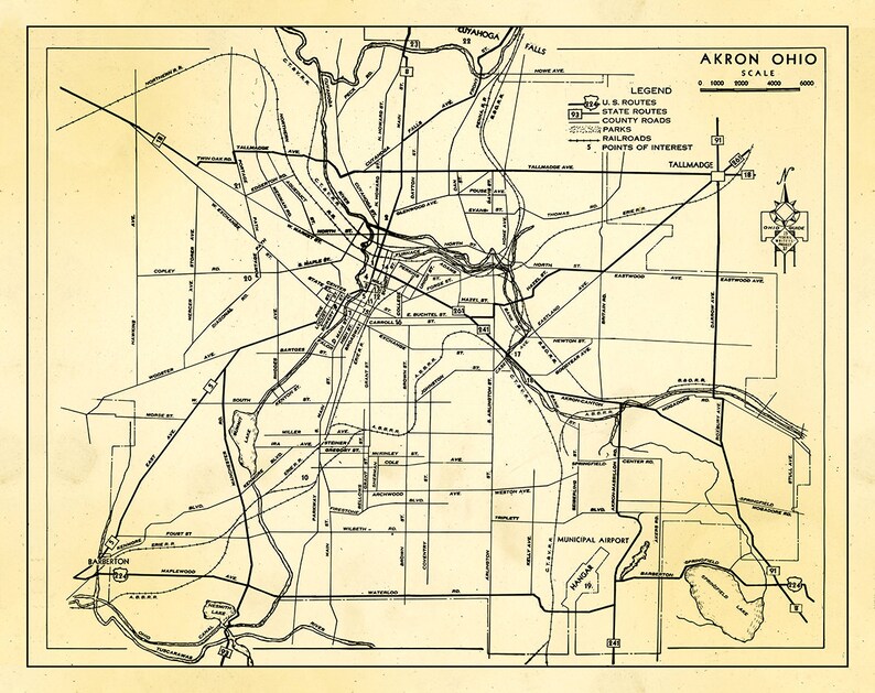 Print of Antique Akron Ohio Map on Photo Paper Matte Paper and - Etsy
