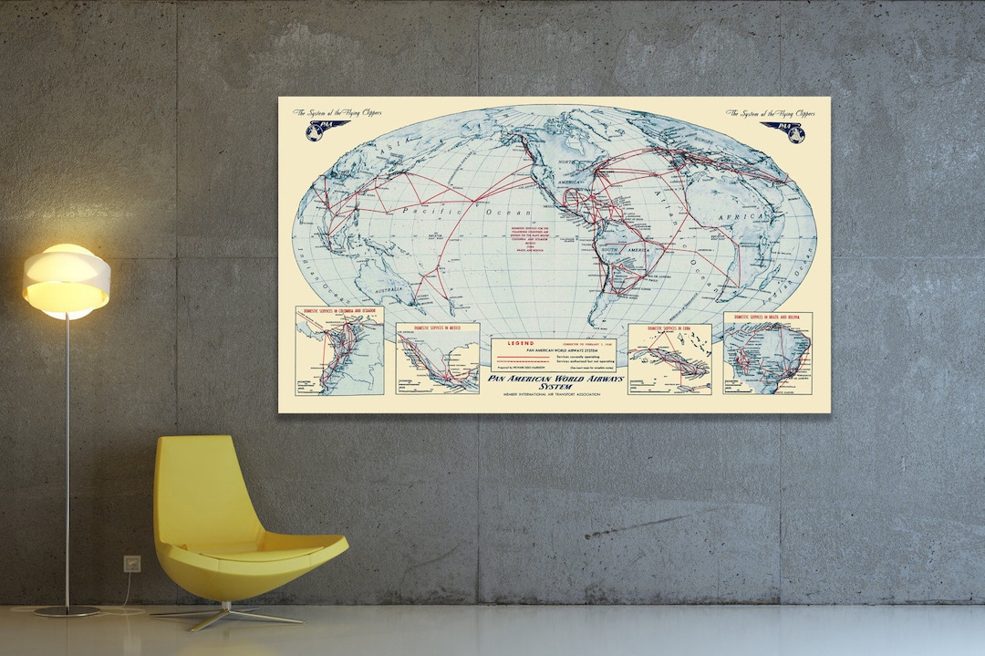 Pan Map Vintage Pan Am Airways World Map Print: Choice of Paper or Canvas - Etsy