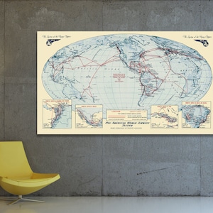 Vintage Druck von Pan Am Airways Airlines Weltkarte auf Ihrer Wahl von Mattpapier, Fotopapier oder gestrecktleinwand