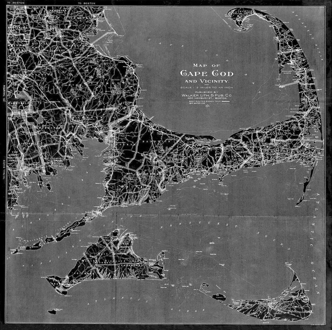 Print of Antique Vintage Cape Cod and Vicinity Map on Photo Etsy