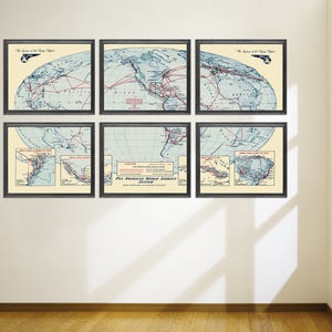 6 and 9 Panel Vintage Print of Pan American World Airways System on Matte Paper, Photo Paper, or Stretched Canvas