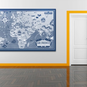Vintage antike Osten trifft West Air France Weltkarte Airline Flugzeug auf Fotopapier Matt Papier Leinwand Kunst Home Decor Giclée-Druck