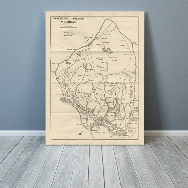 Antique Map Print: Mackinac Island, Michigan (Photo or Canvas)