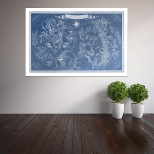 Vintage Antique Air France Map Airline Plane Celestial Planisphere on photo paper Matte paper Canvas Art Home Decor Giclee Print