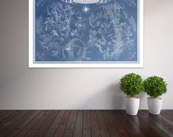 Vintage antieke Air France kaart luchtvaartmaatschappij vliegtuig hemelse planisfeer op fotopapier mat papier canvas Art Home decor giclee print