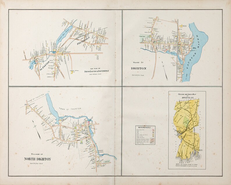 Print of Antique Map of Dighton Massachusetts Featuring Easton Etsy