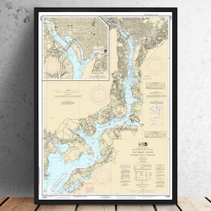 Vintage antike Karte von Potomac River Georgetown Druck auf Matte Papier, Fotopapier oder gestrecktleinwand