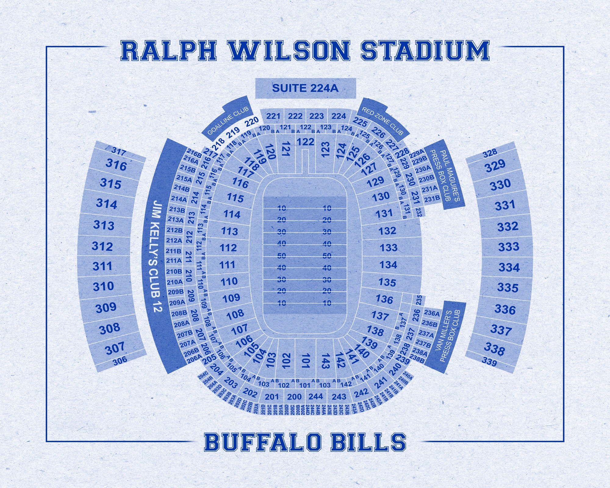 Print of Vintage Ralph Wilson Stadium Seating Chart Seating Chart on