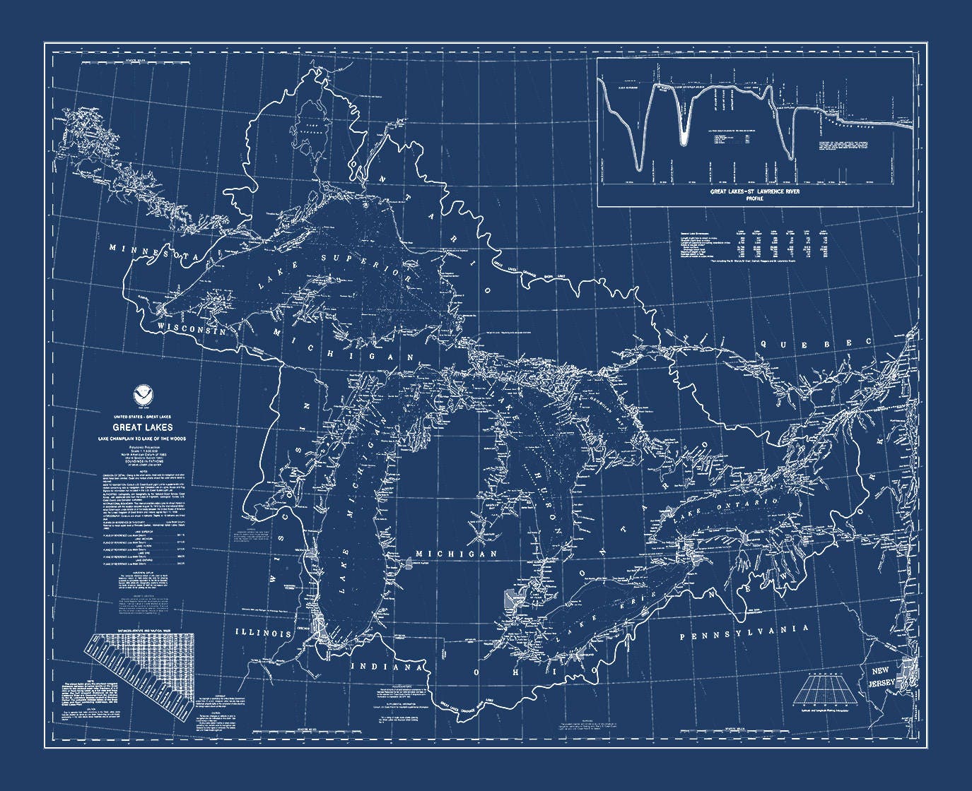 Print of Antique Great Lakes Nautical Chart on Photo Paper Etsy