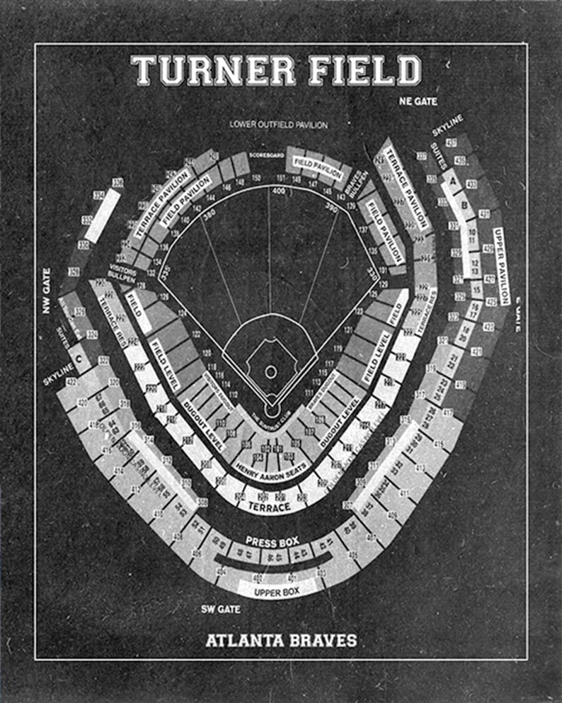 Vintage Atlanta Braves Turner Field Diagram on Photo Paper Etsy