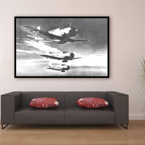 Print of Vintage Style Antique Airplane on Photo Paper, Matte Paper or Stretched Canvas military aviation plane flight pilot